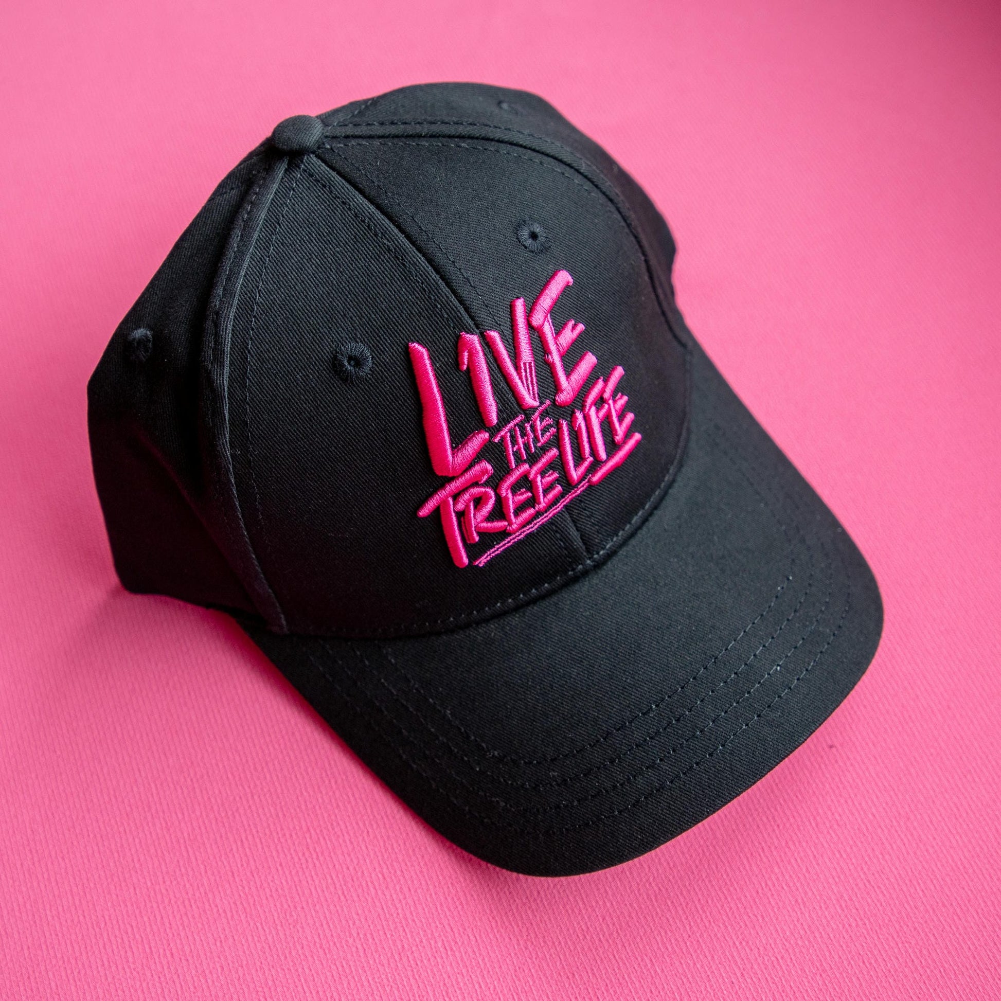AT054 - Baseball Cap Curved Peak Live The Treelife - Black/Pink - Arbortec Forestwear