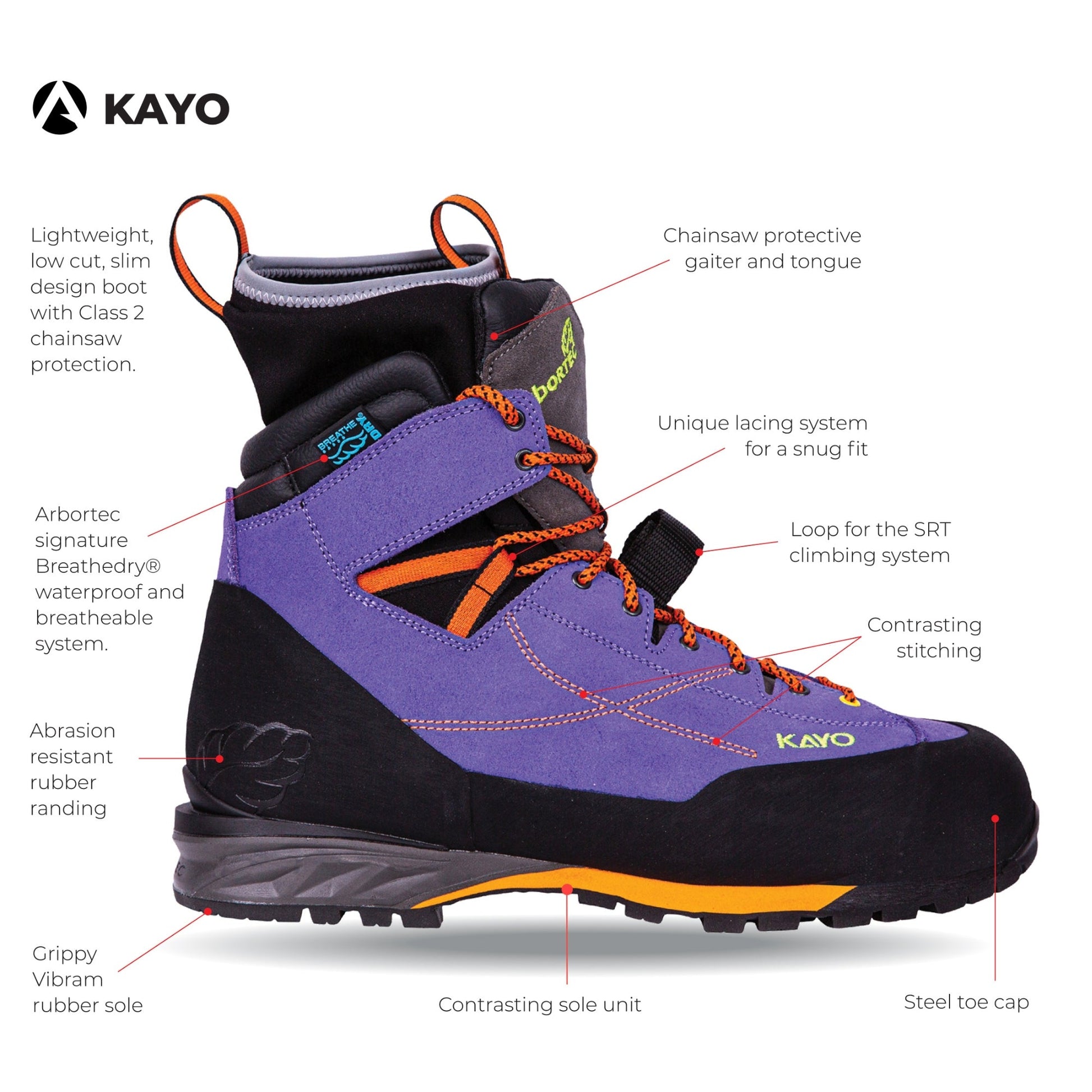 AT34000 Kayo Chainsaw Protective Climbing Boots – Purple - Arbortec Forestwear