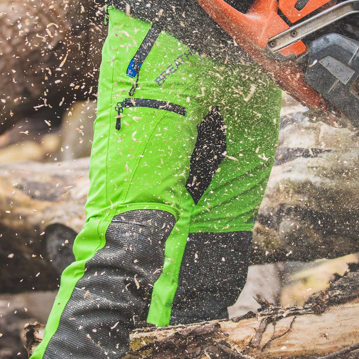 AT4060 Breatheflex Pro Chainsaw Trousers Design A Class 1 - Lime - Arbortec Forestwear