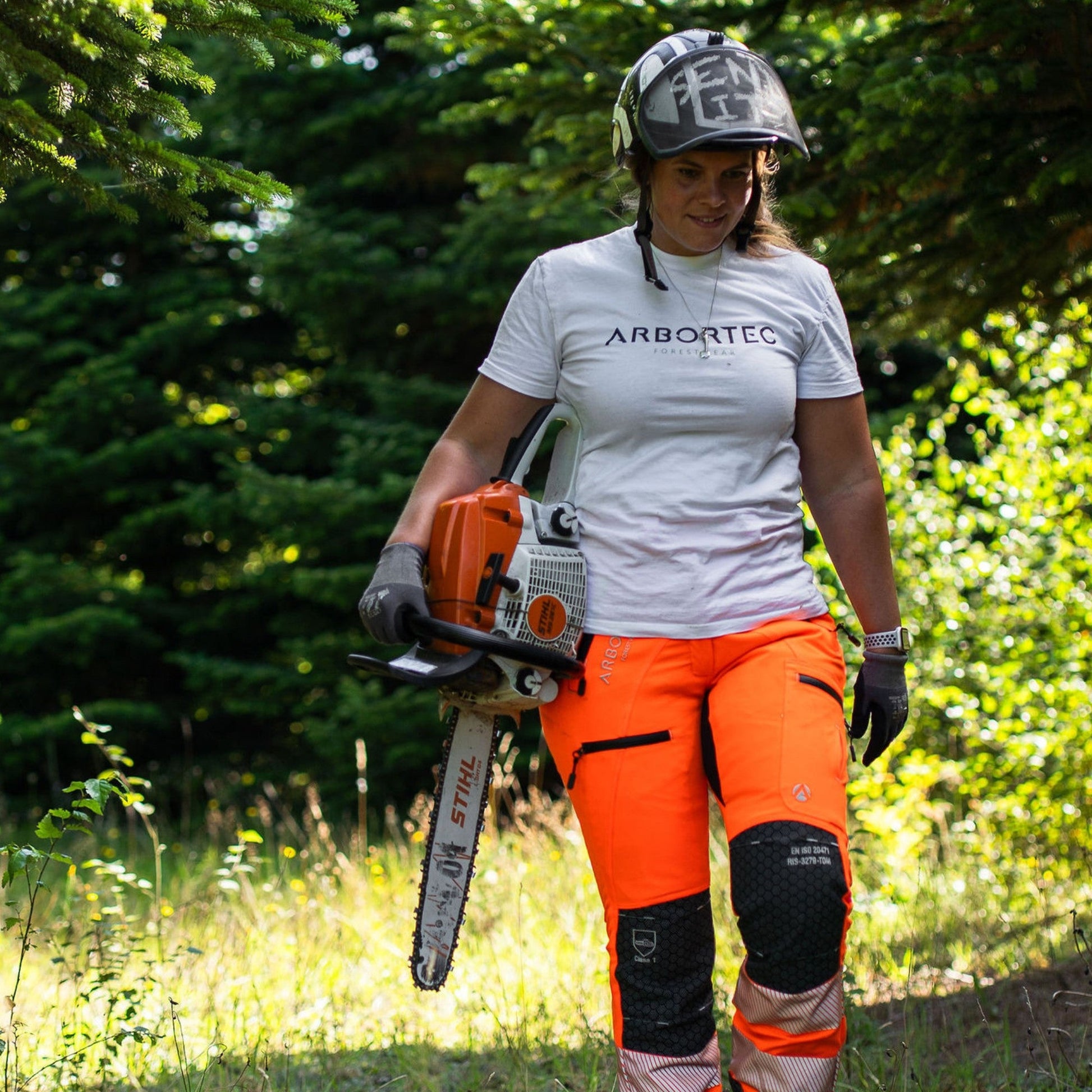 ATHV4070(F) Breatheflex Pro Women's Chainsaw Trousers Class 1 / Design C - Hi - Vis Orange - Arbortec Forestwear