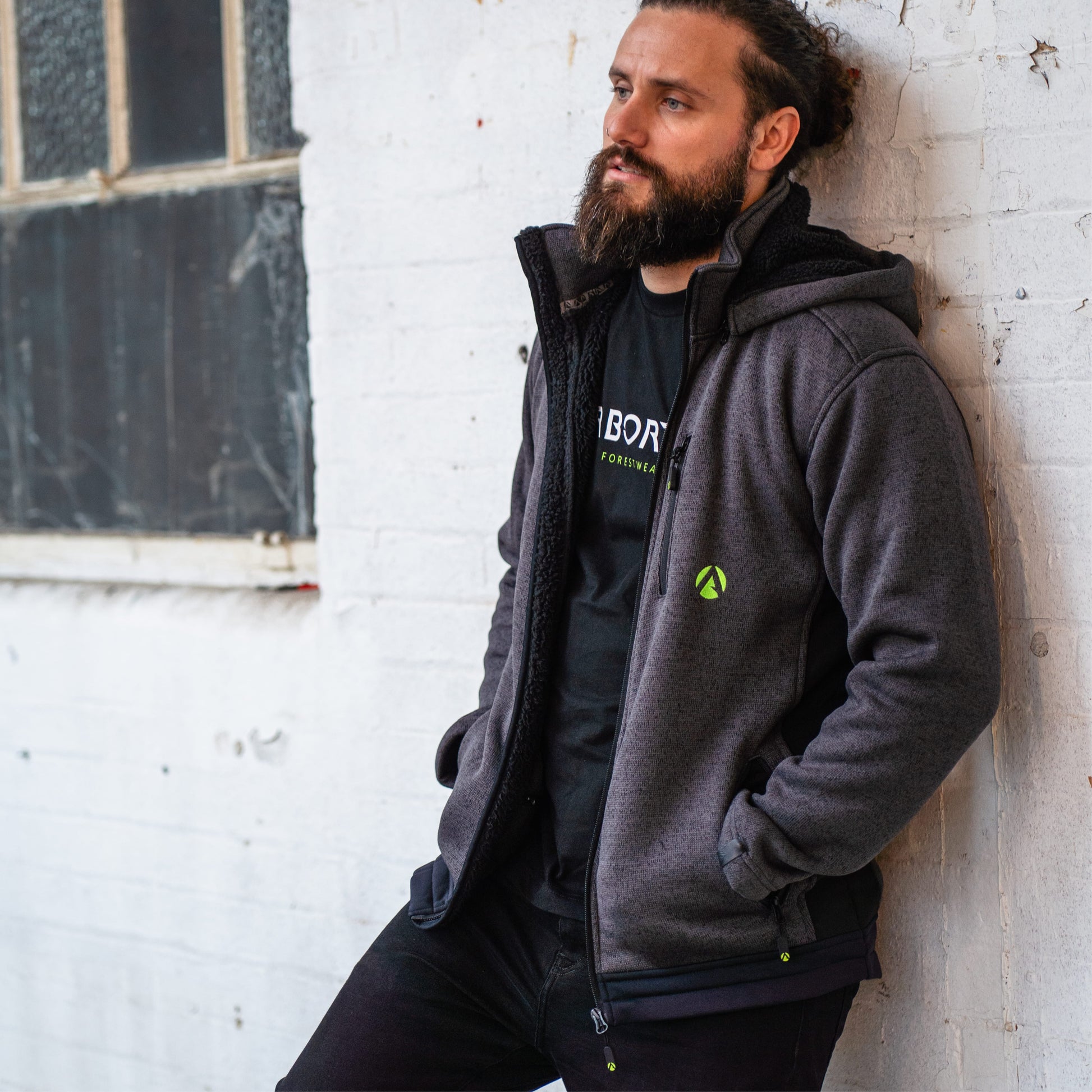 Yeti Knitted Fleece Lined Hooded Jacket - Grey - Arbortec Forestwear